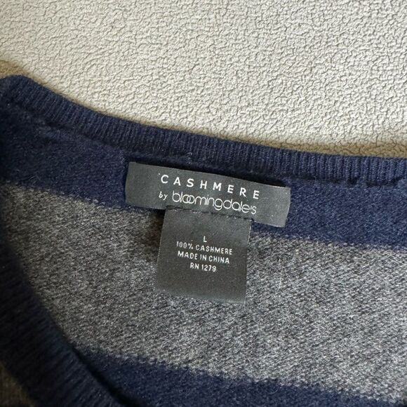 Bloomingdale's Women's Pure 100%Cashmere Sweater in Blue Grey Stripe Size L - Picture 3 of 16